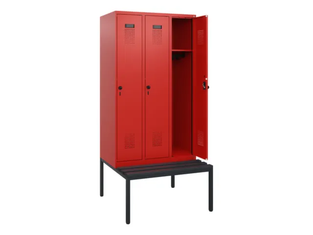 locker met bank,HxBxD 1950x900x815mm,3vak,vak B 300mm,draaigrendel