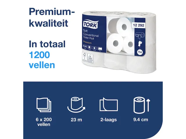 Toiletpapier Tork T4 Premium 2-laags 200 vel wit 12292