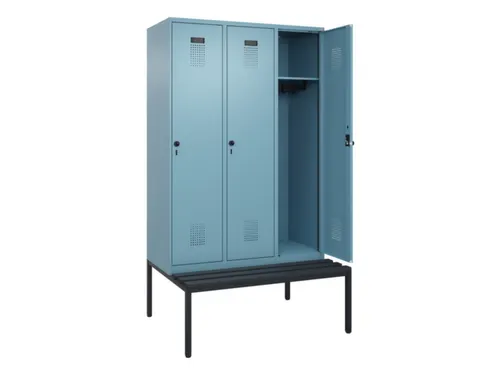 locker met bank,HxBxD 2120x1200x815mm,3vak,vak B 400mm,draaigrendel