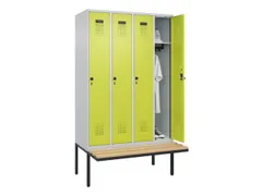 locker met bank,HxBxD 2120x1200x815mm,4vak,vak B 300mm,draaigrendel