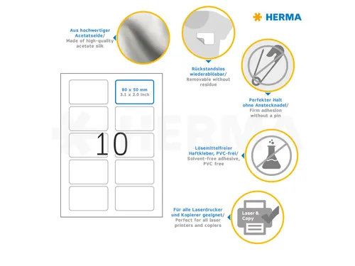 HERMA 4410 Naambadge textieletiketten A4 80x50mm Wit/blauw 200 stuks