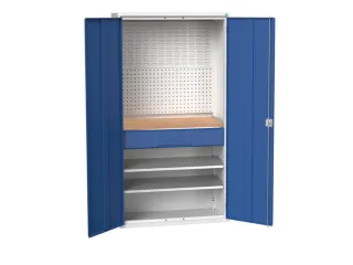 Systeemkast 2000x1050x550mm 2xlegbord 1lade RAL7035+RAL5010 - 1