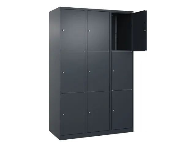 lockerkast,HxBxD 1850x1200x500mm,3x3vakken,vak B 400mm,cil.-slot