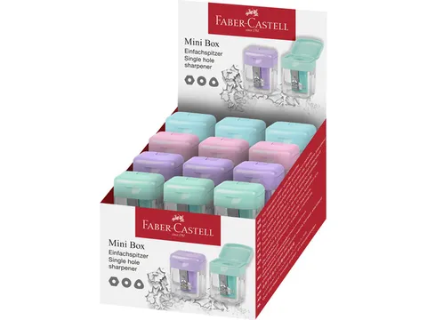 Puntenslijper Faber-Castell mini assorti display 24 stuks 6x blauw,6x