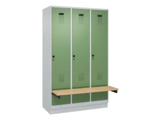 locker met bank,HxBxD 1950x1200x815mm,3vak,vak B 400mm,draaigrendel - 2