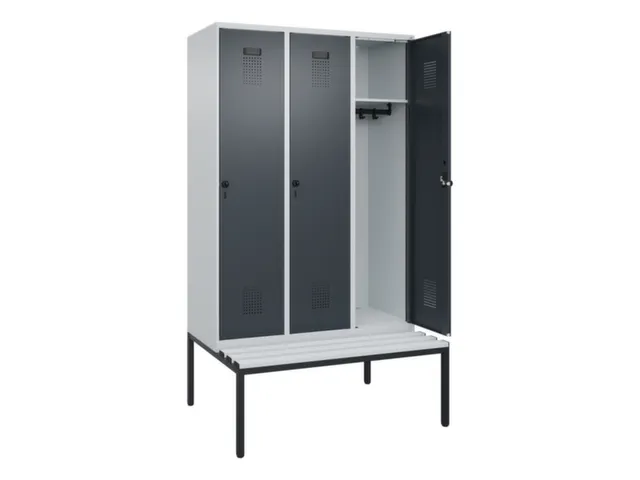 locker met bank,HxBxD 2120x1200x815mm,3vak,vak B 400mm,draaigrendel