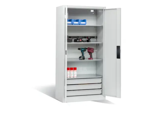 acculaadkast 1950x930x500mm 5stekkerdozen 230V cil.-slot front RAL7035