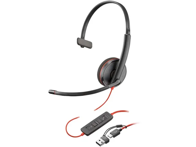 Micro-casque monaural USB-C Poly Blackwire 3210 + adaptateur USB-C/A