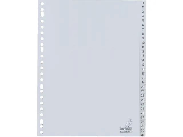 Tabbladen Kangaro A4 23-gaats G431CM 1-31 genummerd grijs PP