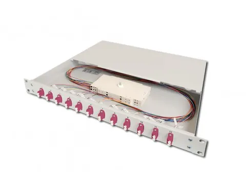 LWL-splitsdoos 1U uitgerust 12x LC DX OM4 inclusief splitscassette