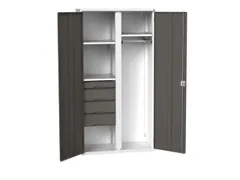 Locker 2000x1050x550mm 3 vakken, lade, dubbele vleugeldeur, RAL7016