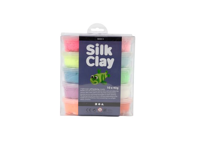 Klei Creotime silk basic-2 10 x 40gr 10 neon kleuren | ArtSupplyShop.nl