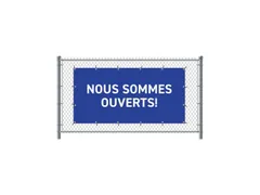 Hekwerkbanner 200x100 cm Blauw met Franstalige Print Ouvert
