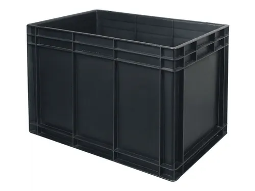 ESD-stapelbak,HxLxB 420x600x400mm,80l,PP,zwart,Wanden gesloten