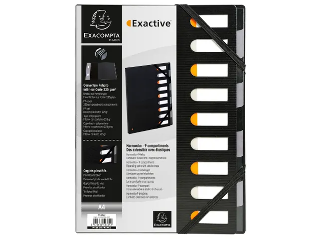 Sorteermap EXACTIVE Harmonika 9vak zwart
