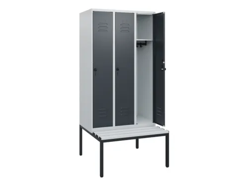 locker met bank,HxBxD 1950x900x815mm,3vak,vak B 300mm,draaigrendel