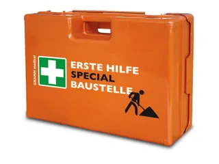 verbandkoffer,v. bouw,DIN 13157,ABS oranje,m. wandhouder - 1
