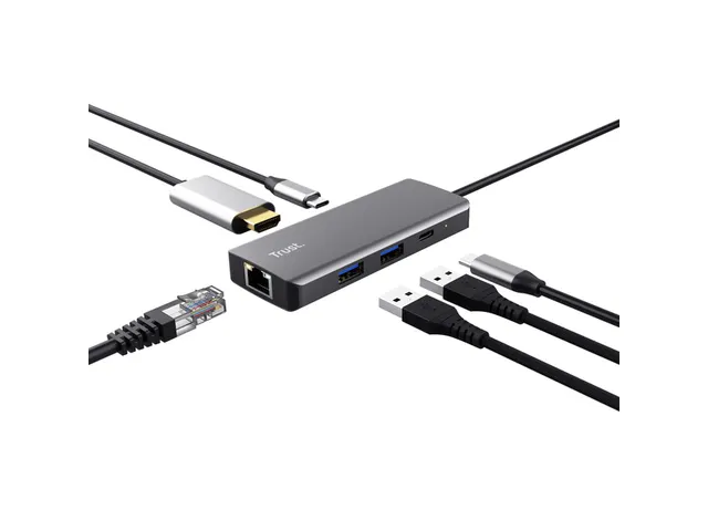 Adapter Trust Dalyx 6-in-1 USB-C multipoort grijs