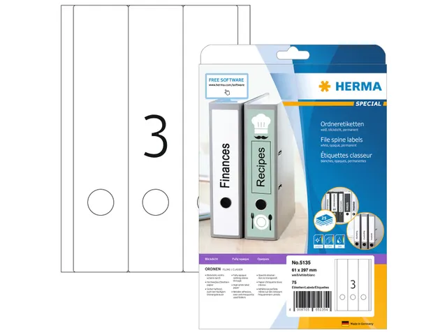 Herma 5135 Rugetiket breed 61x297mm Wit permanent klevend 75 stuks