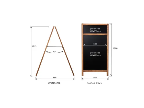Europel Krijtstoepbord met Topbord 660 x 1280 mm DELUX Natural