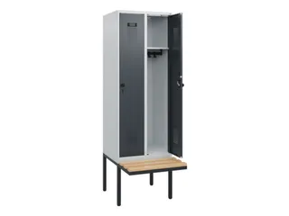 locker met bank,HxBxD 1950x600x815mm,2vak,vak B 300mm,draaigrendel - 1