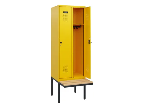 locker met bank,HxBxD 1950x600x815mm,2vak,vak B 300mm,draaigrendel
