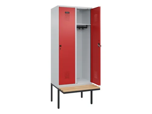 locker met bank,HxBxD 2120x800x815mm,2vak,vak B 400mm,draaigrendel