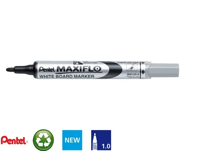 Viltstift Pentel MWL5 Maxiflo whiteboard zwart 1mm