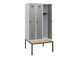 locker met bank,HxBxD 1950x900x815mm,3vak,vak B 300mm,draaigrendel