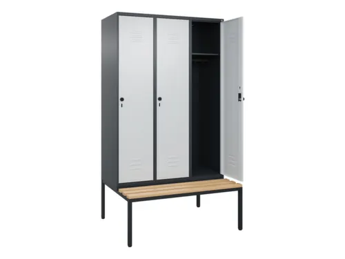 locker met bank,HxBxD 2120x1200x815mm,3vak,vak B 400mm,draaigrendel