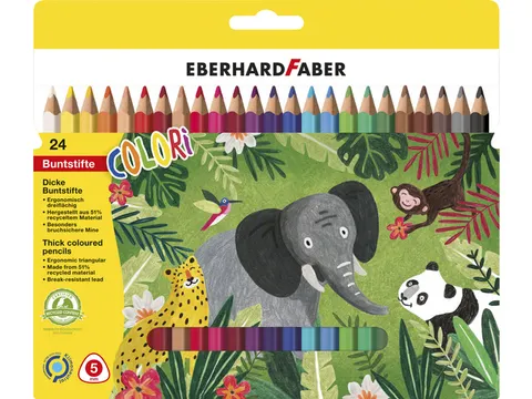 Kleurpotlood Eberhard Faber Jumbo 24st. driekantig in kartonnen etui