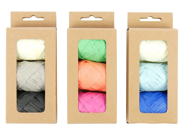 Lint raffia assorti: oranje, groen & roze