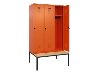 locker met bank,HxBxD 2120x1200x815mm,3vak,vak B 400mm,draaigrendel - 2