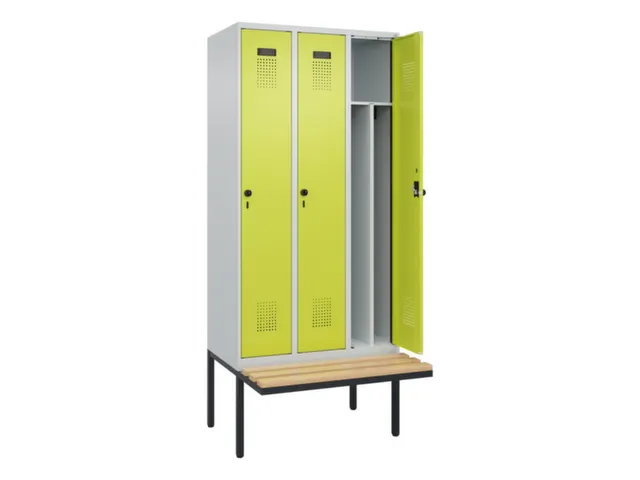 locker met bank,voor scheiding van kleding,HxBxD 2120x900x815mm,3vak