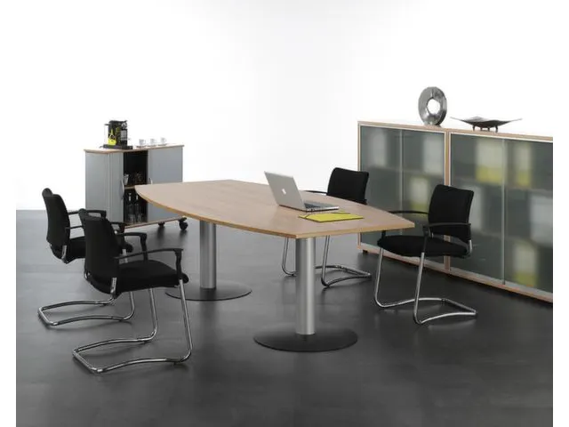 Vergadertafel vatvormig hxbxd 72x240x80/120cm blad beuken 2voeten Alu