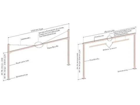 hoogtebegrenzer,HxB 2200-3570x3850-5200mm,paal rood/wit