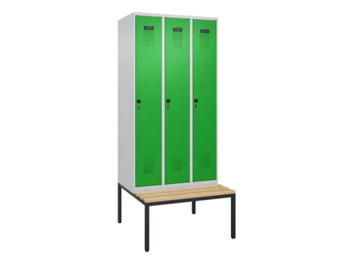 locker met bank,HxBxD 2120x900x815mm,3vak,vak B 300mm,draaigrendel
