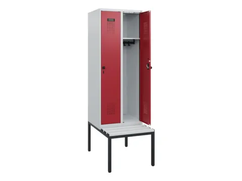 locker met bank,HxBxD 1950x600x815mm,2vak,vak B 300mm,draaigrendel
