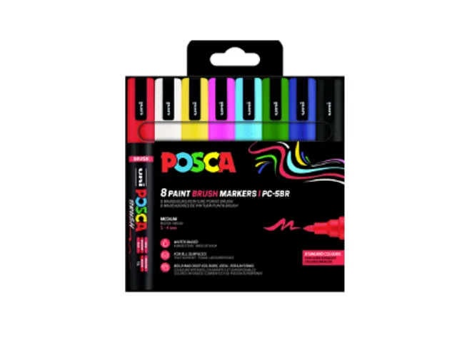 Paintmarker Uni POSCA PC-5BR brushpunt M assorti 8st