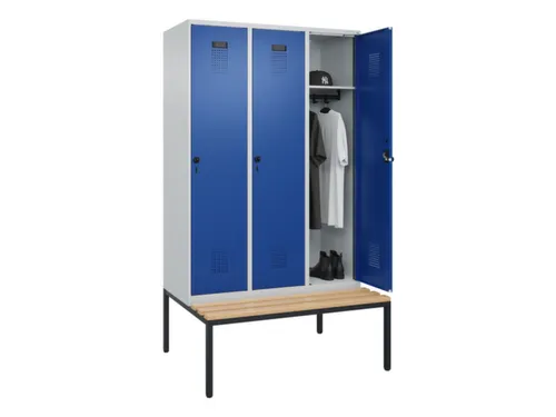 locker met bank,HxBxD 2120x1200x815mm,3vak,vak B 400mm,draaigrendel