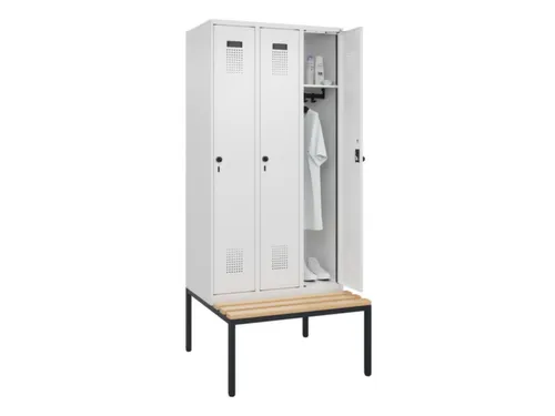 locker met bank,HxBxD 2120x900x815mm,3vak,vak B 300mm,draaigrendel