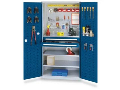 Materiaalkast Geperf. Deuren Staal 1950x1000x600mm 2laden Ral5010