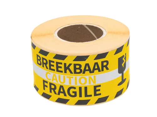 Waarschuwingsetiket Rillprint fragile 46x125mm geel 250 stuks