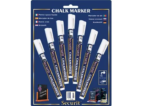 Securit Krijtmarker Small Wit, Blister Met 7 Stuks