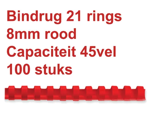 Bindrug GBC 8mm 21-rings A4 rood 100stuks