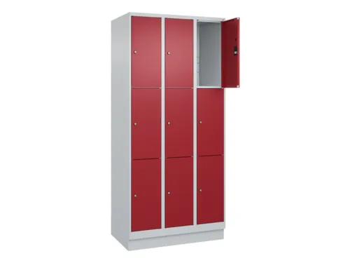 lockerkast,HxBxD 1950x900x500mm,3x3vakken,vak B 300mm,cil.-slot,sokkel