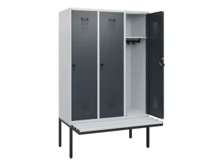 locker met bank,HxBxD 1950x1200x815mm,3vak,vak B 400mm,draaigrendel - 1