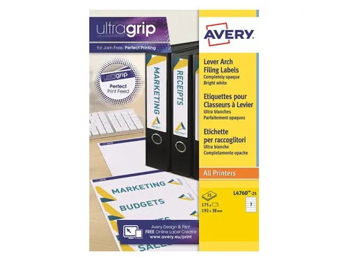Avery L4760-25 Rugetiket smal 192x38mm zelfklevend wit 175 stuks