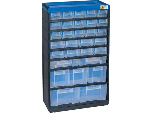 magazijnkast HxBxD 525x300x135mm 30laden behuizing zwart/blauw