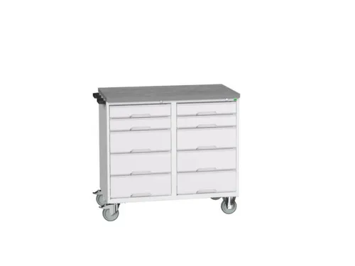 montagetafel 980x1050x600mm linoleumblad 10 laden duwbeugel RAL7035